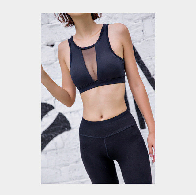 2017 Hot Sports Bra Women Mesh Fitness Top Shake proof Padded Yoga Bra Workout Gym Bra Top Wire Free Push Up Running TOP Yoga