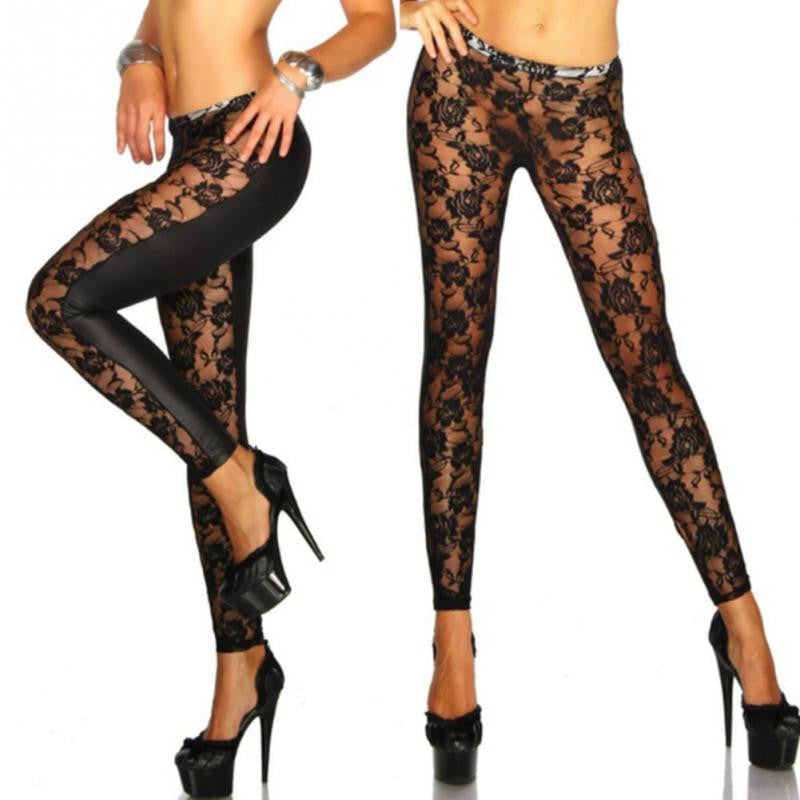 Women sexy Lace breathable stitching leggings Floral Lace Combination Stretchy Leggings