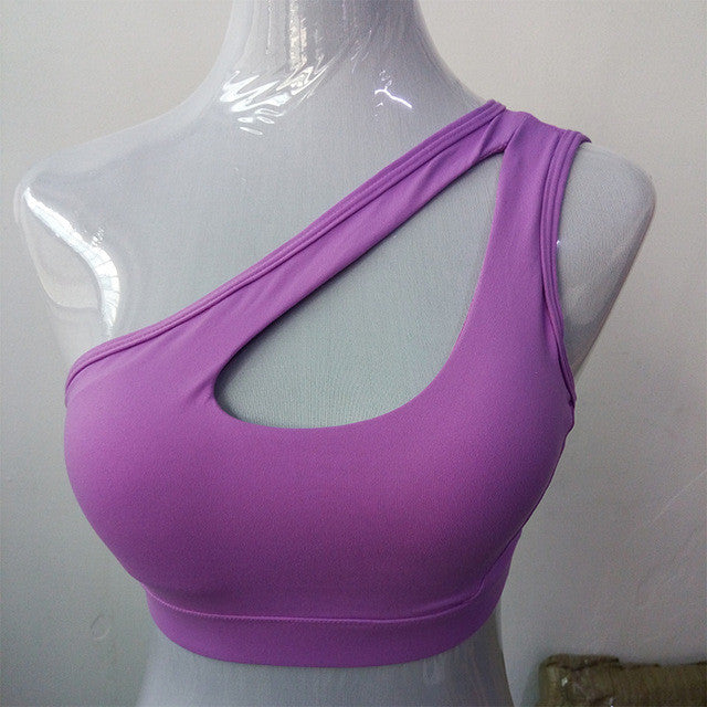 2017 Sexy One Shoulder Solid Sports Bra Women Fitness Yoga Bras Gym Padded Sport Top Athletic Underwear Workout Running Clothing