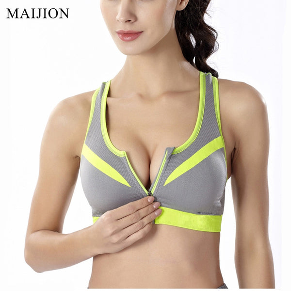 MAIJION Professional Zipper Shockproof Sports Bras for Women , Padded Push Up Tank Tops Fitness Running Gym Yoga Vest  Bras