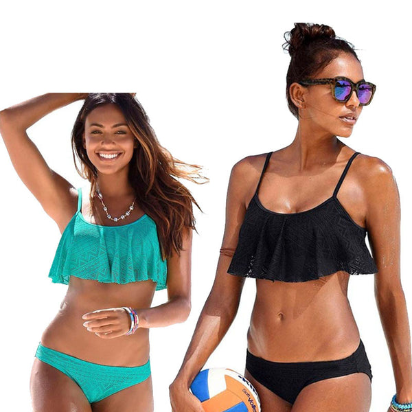 2017 New Sexy Bikinis Women Swimsuit Push Up Swimwear Bandage Cut holes Brazilian Bikini Set Ruffle Bathing Suits Swim Wear