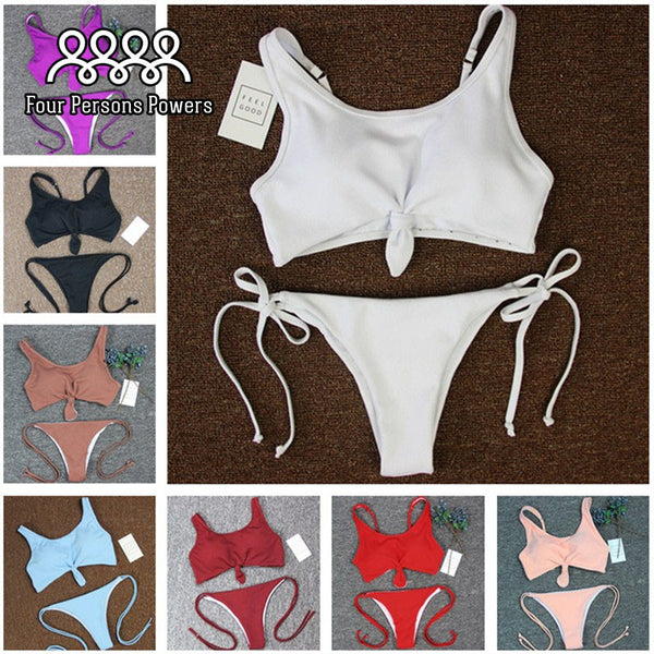 2017 bikini Women Swimsuit New Pure Color Bikini Set Padding Vest Bikini Low Wait Bandage Swimwear NK78