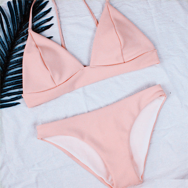 2017 bikini Women Swimsuit New Pure Color Bikini Set Padding Vest Bikini Low Wait Bandage Swimwear NK78