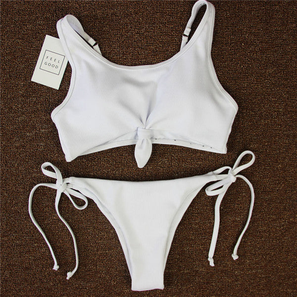 2017 bikini Women Swimsuit New Pure Color Bikini Set Padding Vest Bikini Low Wait Bandage Swimwear NK78