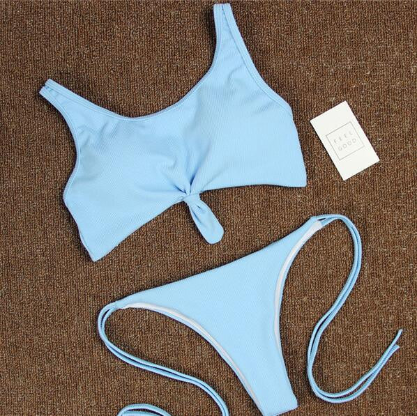 2017 bikini Women Swimsuit New Pure Color Bikini Set Padding Vest Bikini Low Wait Bandage Swimwear NK78