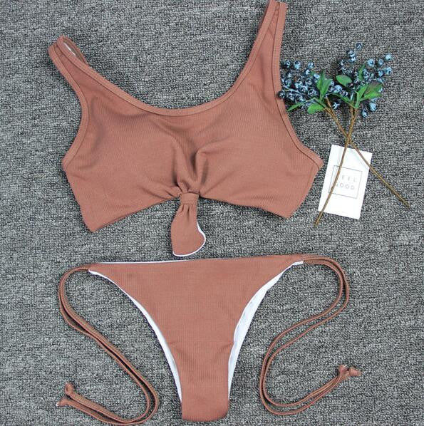 2017 bikini Women Swimsuit New Pure Color Bikini Set Padding Vest Bikini Low Wait Bandage Swimwear NK78
