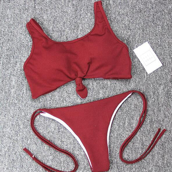 2017 bikini Women Swimsuit New Pure Color Bikini Set Padding Vest Bikini Low Wait Bandage Swimwear NK78