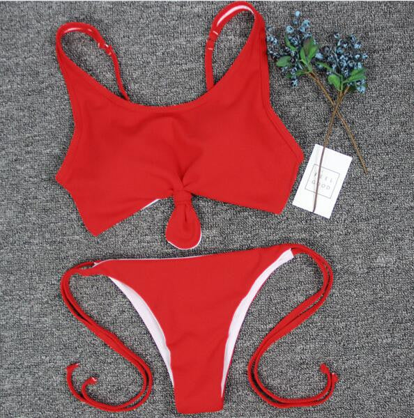 2017 bikini Women Swimsuit New Pure Color Bikini Set Padding Vest Bikini Low Wait Bandage Swimwear NK78