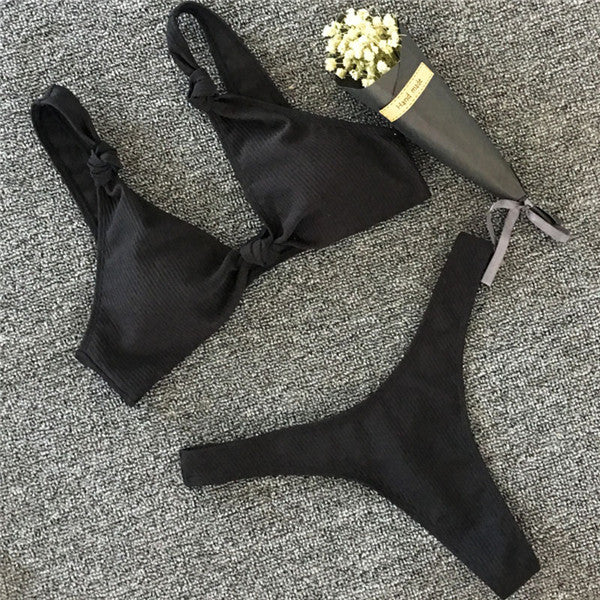2017 bikini Women Swimsuit New Pure Color Bikini Set Padding Vest Bikini Low Wait Bandage Swimwear NK78