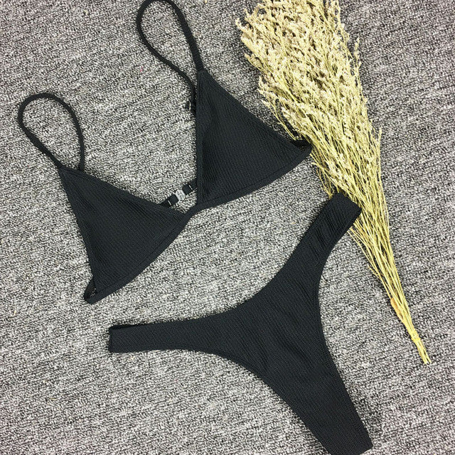 2017 bikini Women Swimsuit New Pure Color Bikini Set Padding Vest Bikini Low Wait Bandage Swimwear NK78