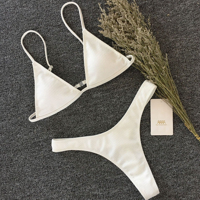 2017 bikini Women Swimsuit New Pure Color Bikini Set Padding Vest Bikini Low Wait Bandage Swimwear NK78
