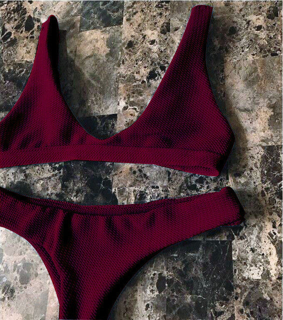 2017 bikini Women Swimsuit New Pure Color Bikini Set Padding Vest Bikini Low Wait Bandage Swimwear NK78
