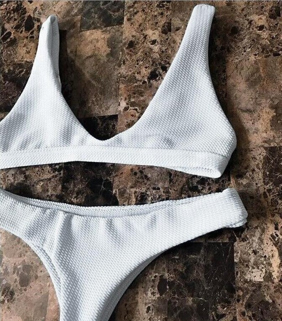 2017 bikini Women Swimsuit New Pure Color Bikini Set Padding Vest Bikini Low Wait Bandage Swimwear NK78