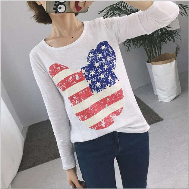 Fall 2017 New Women's Clothing Pure Cotton Bamboo Thin Long Sleeve Head Render Women T-Shirt