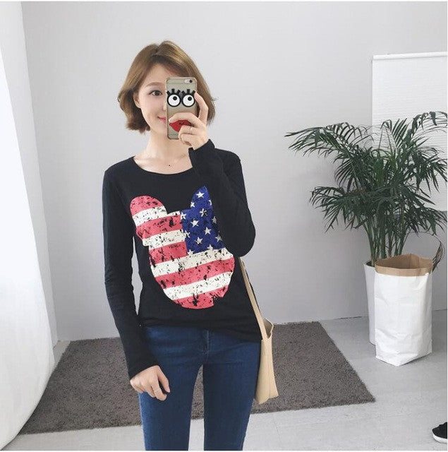 Fall 2017 New Women's Clothing Pure Cotton Bamboo Thin Long Sleeve Head Render Women T-Shirt